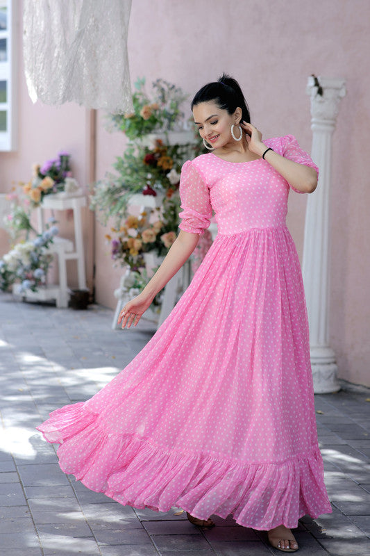 Jyoti Fashion Women's Pink Faux Georgette Printed Festive Anarkali Dress | Swadesiicart