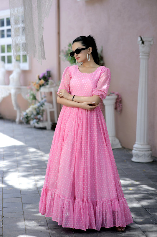 Jyoti Fashion Women's Pink Faux Georgette Printed Festive Anarkali Dress | Swadesiicart
