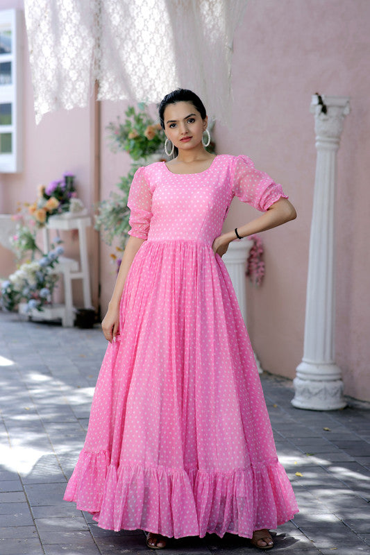 Jyoti Fashion Women's Pink Faux Georgette Printed Festive Anarkali Dress | Swadesiicart