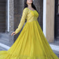 Jyoti Fashion Women's Yellow Faux Blooming Sequins with Zari Embroidered Anarkali Dress | Swadesiicart