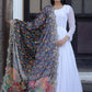Jyoti Fashion Women's White Georgette Butti work Partywear Anarkali Dress with Dupatta | Swadesiicart