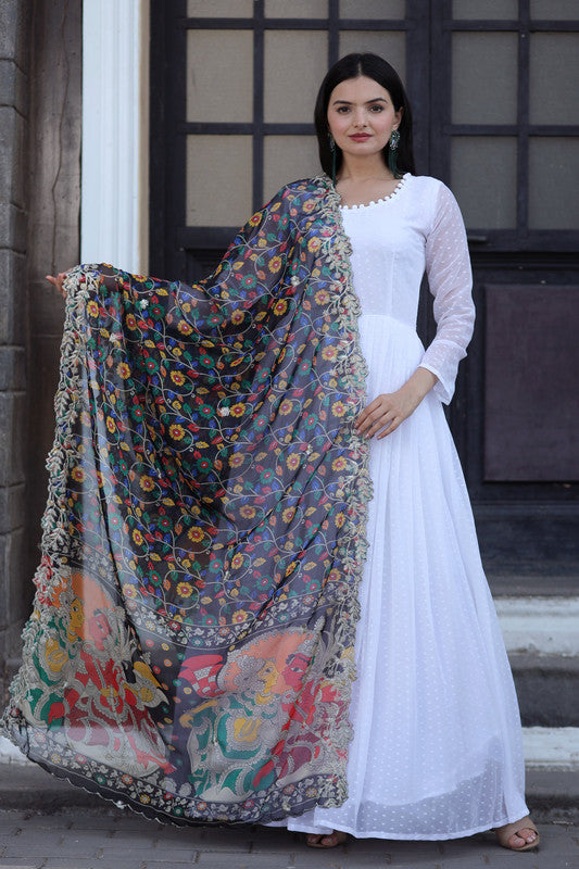 Jyoti Fashion Women's White Georgette Butti work Partywear Anarkali Dress with Dupatta | Swadesiicart
