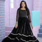 Jyoti Fashion Women's Black Faux Blooming Sequins with Zari Embroidered Anarkali Dress | Swadesiicart