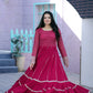 Jyoti Fashion Women's Rani Pink Faux Blooming Sequins with Zari Embroidered Anarkali Dress | Swadesiicart