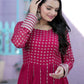Jyoti Fashion Women's Rani Pink Faux Blooming Sequins with Zari Embroidered Anarkali Dress | Swadesiicart