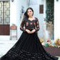 Jyoti Fashion Women's Black Faux Blooming Sequins with Multi Thread Embroidered Anarkali Dress | Swadesiicart