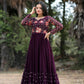 Jyoti Fashion Women's Wine Faux Blooming Sequins with Multi Thread Embroidered Anarkali Dress | Swadesiicart