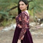 Jyoti Fashion Women's Wine Faux Blooming Sequins with Multi Thread Embroidered Anarkali Dress | Swadesiicart