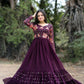 Jyoti Fashion Women's Wine Faux Blooming Sequins with Multi Thread Embroidered Anarkali Dress | Swadesiicart