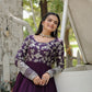 Jyoti Fashion Women's Wine Faux Blooming Jacquard with Sequins Embroidered Anarkali Dress | Swadesiicart