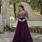 Jyoti Fashion Women's Wine Faux Blooming Jacquard with Sequins Embroidered Anarkali Dress | Swadesiicart