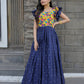 Jyoti Fashion Women's Blue Maslin with Chinon Embroidered Partwear Anarkali Dress | Swadesiicart