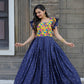 Jyoti Fashion Women's Blue Maslin with Chinon Embroidered Partwear Anarkali Dress | Swadesiicart
