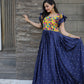 Jyoti Fashion Women's Blue Maslin with Chinon Embroidered Partwear Anarkali Dress | Swadesiicart