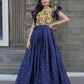 Jyoti Fashion Women's Blue Maslin with Chinon Embroidered Partwear Anarkali Dress | Swadesiicart