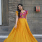 Jyoti Fashion Women's Yellow Maslin with Chinon Embroidered Partwear Anarkali Dress | Swadesiicart