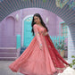 Jyoti Fashion Women's Peach Faux Georgette Thread Embroidery Anarkali Dress with Dupatta | Swadesiicart