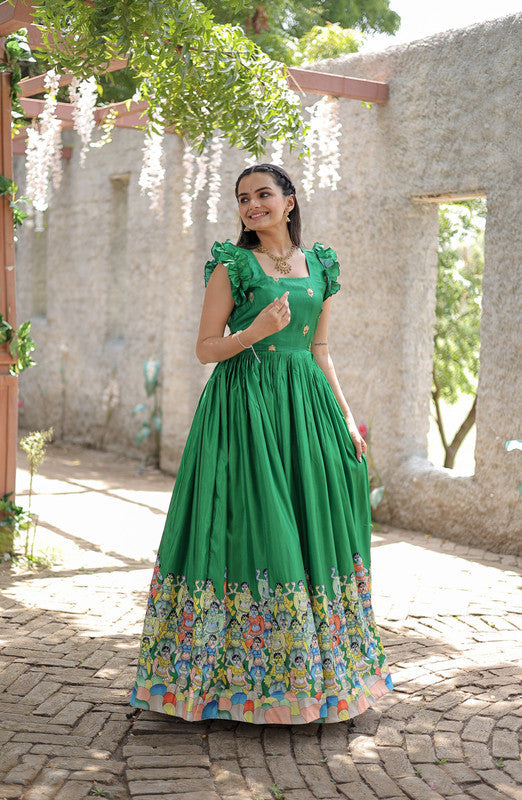 Jyoti Fashion Women's Green Dola Silk Printed Festive Designer Anarkali Dress | Swadesiicart