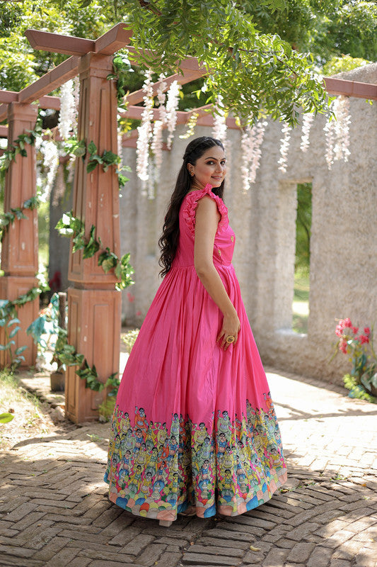 Jyoti Fashion Women's Pink Dola Silk Printed Festive Designer Anarkali Dress | Swadesiicart