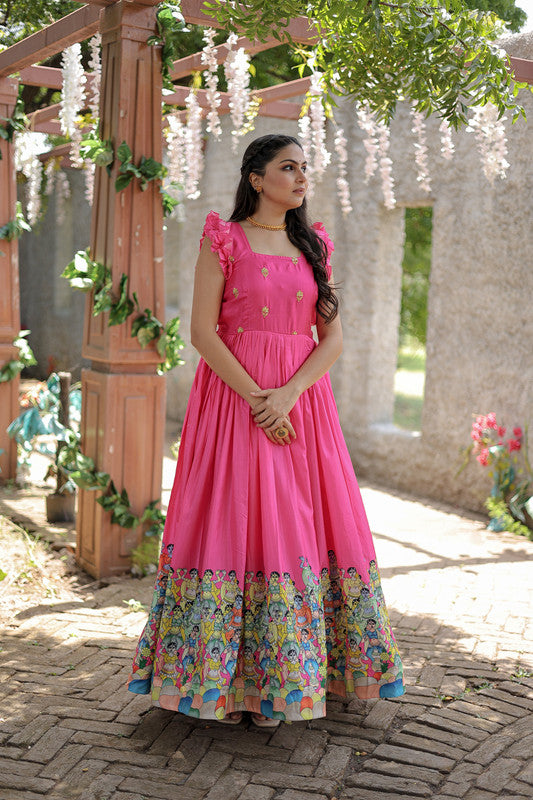 Jyoti Fashion Women's Pink Dola Silk Printed Festive Designer Anarkali Dress | Swadesiicart