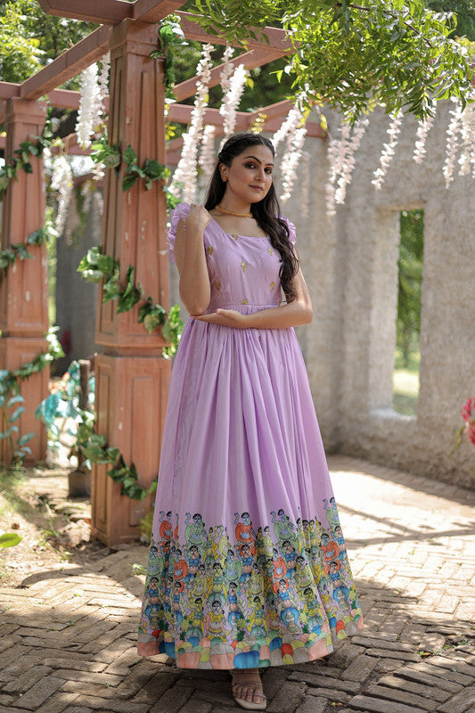 Jyoti Fashion Women's Purple Dola Silk Printed Festive Designer Anarkali Dress | Swadesiicart