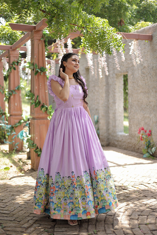 Jyoti Fashion Women's Purple Dola Silk Printed Festive Designer Anarkali Dress | Swadesiicart
