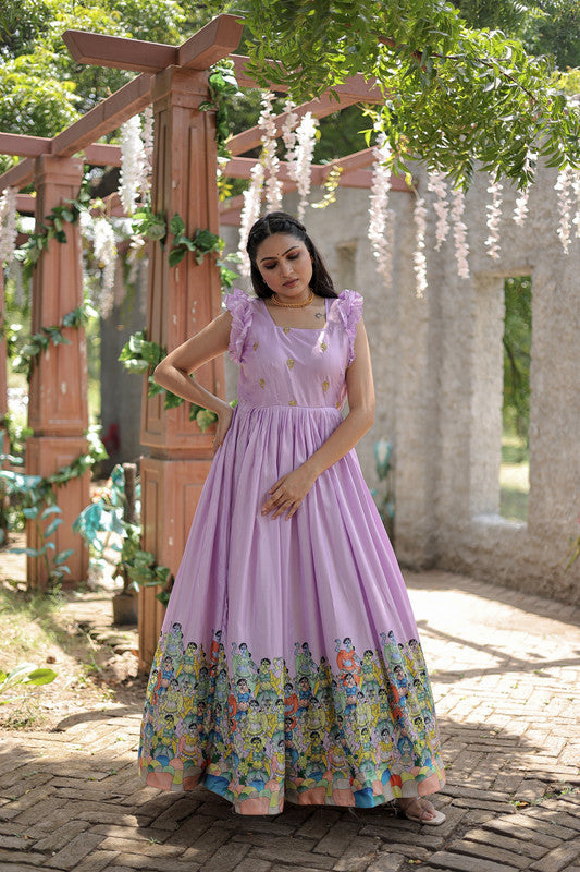 Jyoti Fashion Women's Purple Dola Silk Printed Festive Designer Anarkali Dress | Swadesiicart