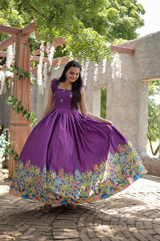 Jyoti Fashion Women's Wine Dola Silk Printed Festive Designer Anarkali Dress | Swadesiicart