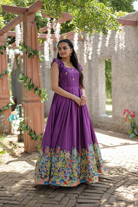 Jyoti Fashion Women's Wine Dola Silk Printed Festive Designer Anarkali Dress | Swadesiicart