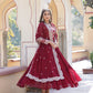 Jyoti Fashion Women's Maroon Faux Blooming Jacquard with Sequins Embroidered Anarkali Dress with Dupatta | Swadesiicart