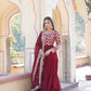 Jyoti Fashion Women's Maroon Faux Blooming Jacquard with Sequins Embroidered Anarkali Dress with Dupatta | Swadesiicart