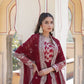 Jyoti Fashion Women's Maroon Faux Blooming Jacquard with Sequins Embroidered Anarkali Dress with Dupatta | Swadesiicart