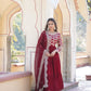 Jyoti Fashion Women's Maroon Faux Blooming Jacquard with Sequins Embroidered Anarkali Dress with Dupatta | Swadesiicart