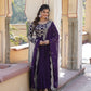 Jyoti Fashion Women's Purple Faux Blooming Jacquard with Sequins Embroidered Anarkali Dress with Dupatta | Swadesiicart