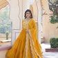 Jyoti Fashion Women's Yellow Faux Blooming Jacquard with Sequins Embroidered Anarkali Dress with Dupatta | Swadesiicart