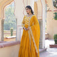 Jyoti Fashion Women's Yellow Faux Blooming Jacquard with Sequins Embroidered Anarkali Dress with Dupatta | Swadesiicart