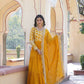Jyoti Fashion Women's Yellow Faux Blooming Jacquard with Sequins Embroidered Anarkali Dress with Dupatta | Swadesiicart