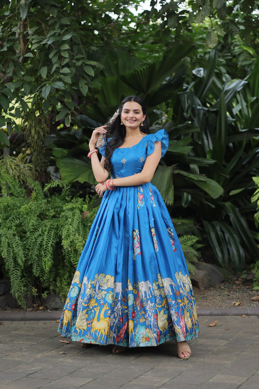 Jyoti Fashion Women's Sky Blue Dola Silk Printed Festive Designer Anarkali Dress | Swadesiicart