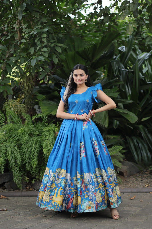 Jyoti Fashion Women's Sky Blue Dola Silk Printed Festive Designer Anarkali Dress | Swadesiicart