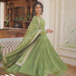 Jyoti Fashion Women's Green Faux Georgette Embroidered Partywear Anarkali Dress with Dupatta | Swadesiicart