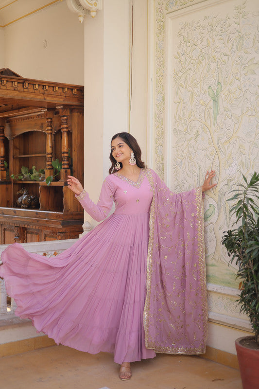 Jyoti Fashion Women's Purple Faux Georgette Embroidered Partywear Anarkali Dress with Dupatta | Swadesiicart