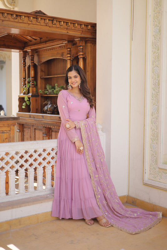 Jyoti Fashion Women's Purple Faux Georgette Embroidered Partywear Anarkali Dress with Dupatta | Swadesiicart