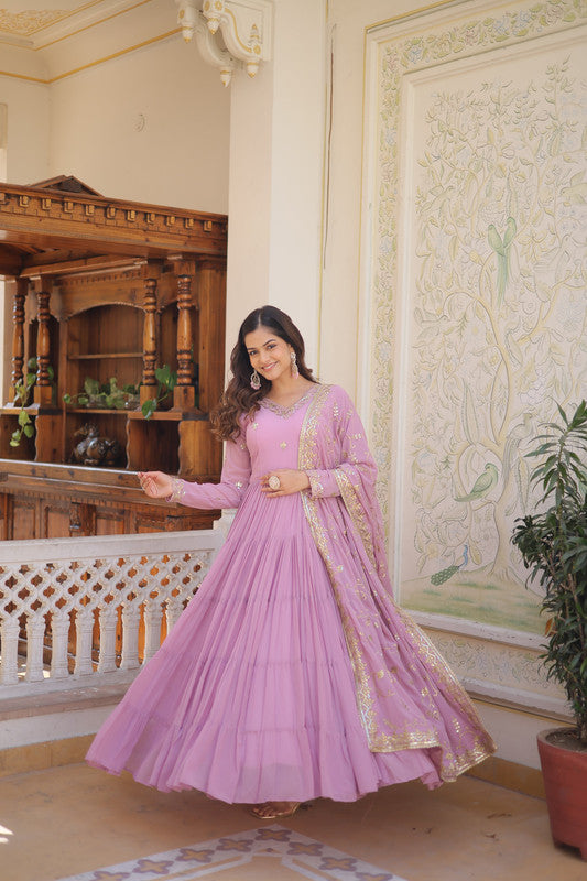 Jyoti Fashion Women's Purple Faux Georgette Embroidered Partywear Anarkali Dress with Dupatta | Swadesiicart