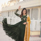 Jyoti Fashion Women's Green Faux Georgette Sequins Embroidered Partywear Anarkali Dress with Dupatta | Swadesiicart