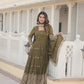Jyoti Fashion Women's Mehendi Faux Georgette Sequins Embroidered Partywear Anarkali Dress with Dupatta | Swadesiicart