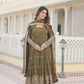 Jyoti Fashion Women's Mehendi Faux Georgette Sequins Embroidered Partywear Anarkali Dress with Dupatta | Swadesiicart
