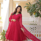 Jyoti Fashion Women's Rani Pink Faux Blooming Sequins Embroidered Partywear Anarkali Dress with Dupatta | Swadesiicart