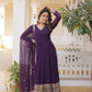 Jyoti Fashion Women's Purple Faux Blooming Sequins Embroidered Partywear Anarkali Dress with Dupatta | Swadesiicart
