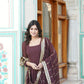 Jyoti Fashion Women's Coffee Faux Georgette Frill Work Partywear Anarkali Dress with Dupatta | Swadesiicart