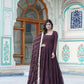 Jyoti Fashion Women's Coffee Faux Georgette Frill Work Partywear Anarkali Dress with Dupatta | Swadesiicart